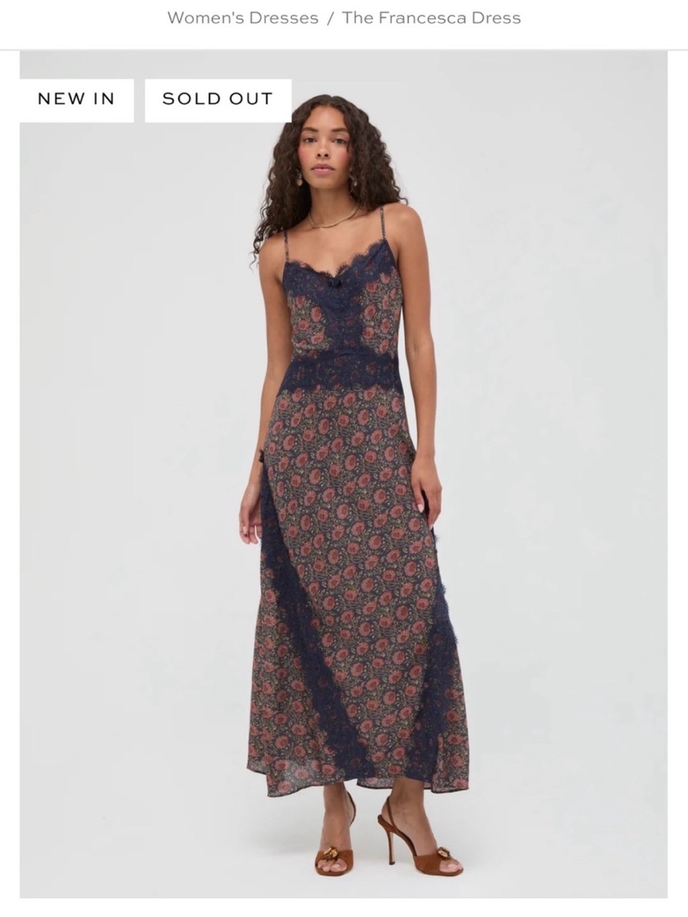 Hill House Francesca Floral Lace Slip Maxi Dress in Navy and Rose